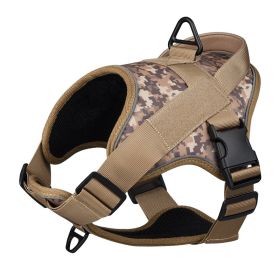 Dog Harness; large dog training tactical chest strap; K9 pet chest strap; vest type reflective dog rope; explosion-proof impulse traction (Specification (L * W): L, colour: Yellow camouflage)