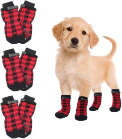 Chrismas Anti-Slip Dog Socks; Waterproof Paw Protectors with Reflective Straps Traction Control for Indoor & Outdoor Wear; 4pcs (colour: Black dog claw, size: M(4 packs only))