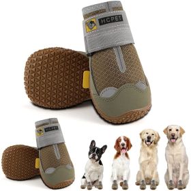 Dog Boots Breathable Dog Shoes for Small Medium Large Dogs; Waterproof Anti-Slip Puppy Booties Paw Protector for Hot Pavement Winter Snow Hiking with (Color: Khaki-Grey, size: #5 (width 2.16 inch) for 40-58 lbs)